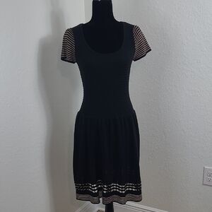 Just...Taylor Black Dress with Brown Striped Accents